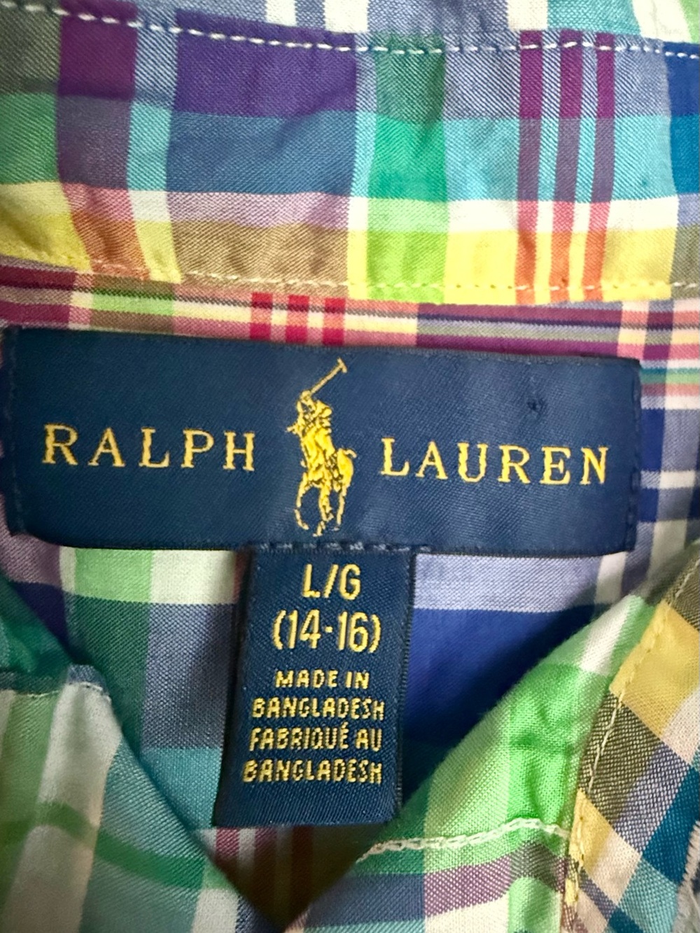 Ralph Lauren Multicolor Plaid Button-Down Shirt - Green Blue Yellow Purple Pink